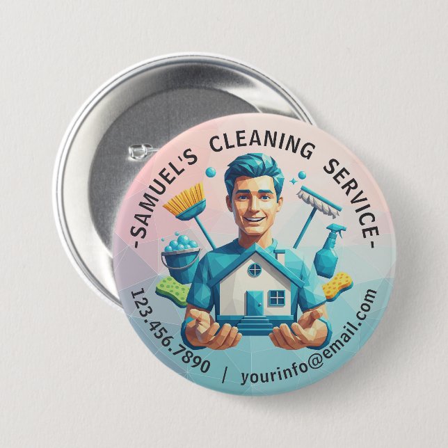 Modern House Cleaning Maid Service Housekeeping 3 Inch Round Button (Front & Back)