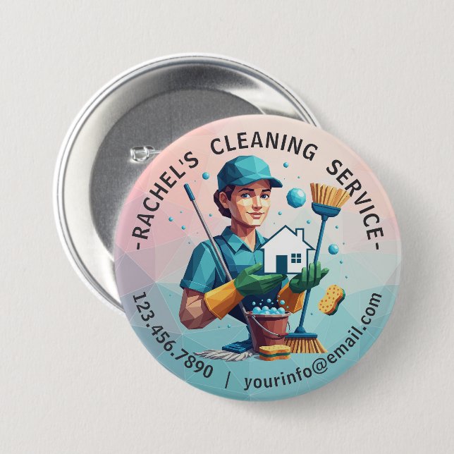 Modern House Cleaning Maid Service Housekeeping 3 Inch Round Button (Front & Back)