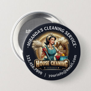 Modern House Cleaning Maid Service Housekeeping 3 Inch Round Button