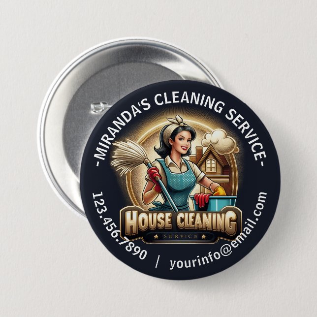 Modern House Cleaning Maid Service Housekeeping 3 Inch Round Button (Front & Back)