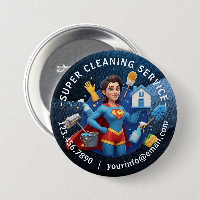 Modern House Cleaning Maid Service Housekeeping 3 Inch Round Button (Front & Back)