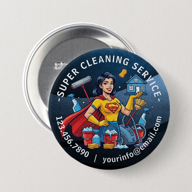 Modern House Cleaning Maid Service Housekeeping 3 Inch Round Button (Front & Back)