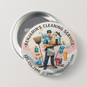 Modern House Cleaning Maid Service Housekeeping 3 Inch Round Button