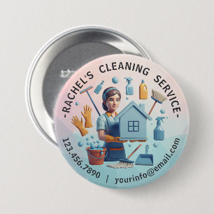 Modern House Cleaning Maid Service Housekeeping 3 Inch Round Button