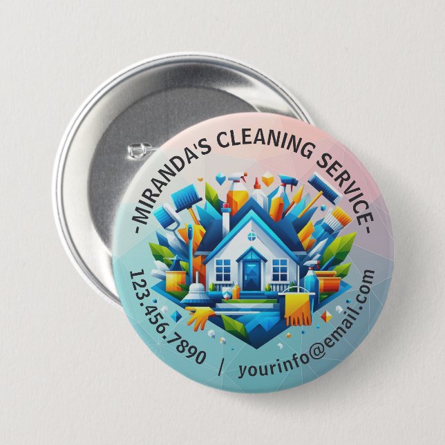 Modern House Cleaning Maid Service Housekeeping 3 Inch Round Button (Front & Back)