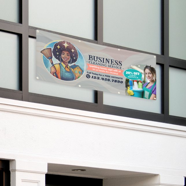 Modern House Cleaning Maid Service Housekeeping Banner (Outside Building)