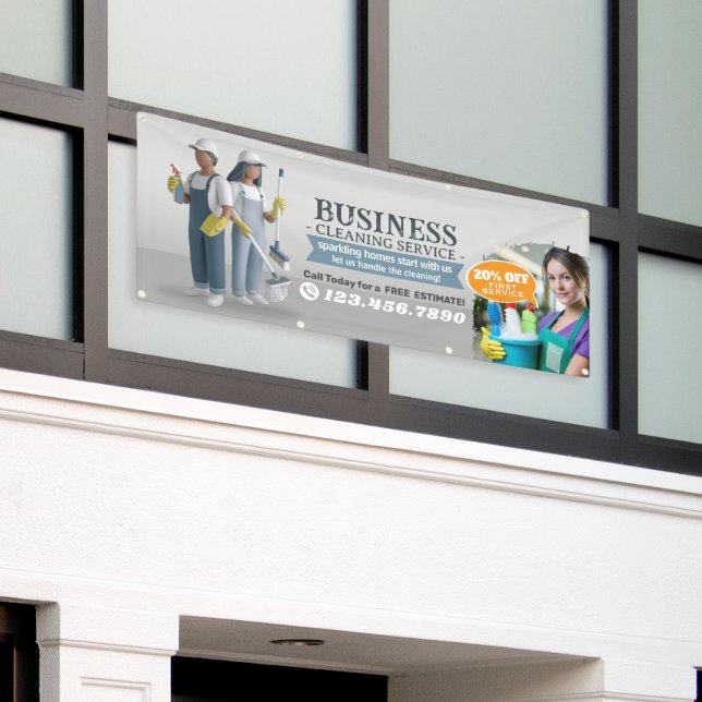 Modern House Cleaning Maid Service Housekeeping Banner (Outside Building)