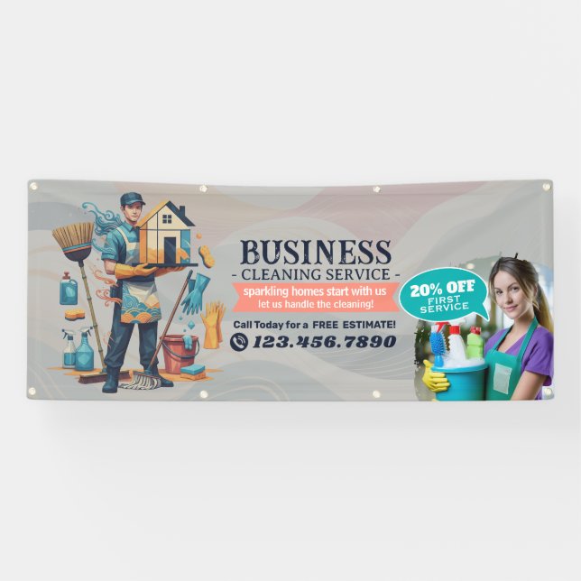 Modern House Cleaning Maid Service Housekeeping Banner (Horizontal)