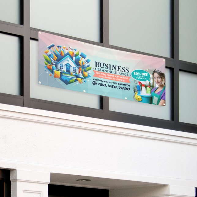 Modern House Cleaning Maid Service Housekeeping Banner (Outside Building)