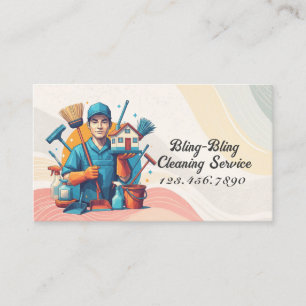 Modern House Cleaning Maid Service Housekeeping Business Card