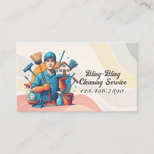 Modern House Cleaning Maid Service Housekeeping Business Card (Front)
