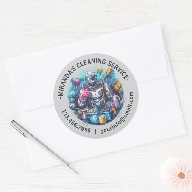 Modern House Cleaning Maid Service Housekeeping Classic Round Sticker (Envelope)