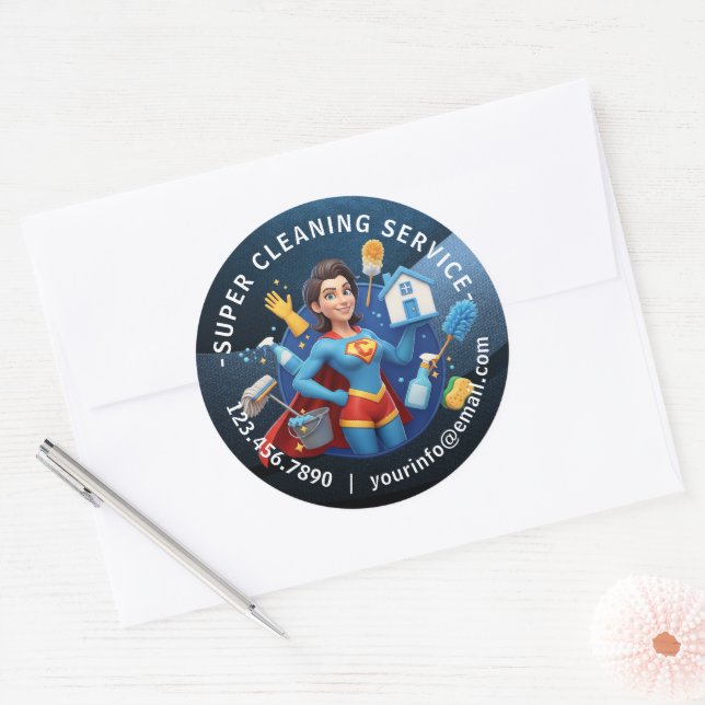 Modern House Cleaning Maid Service Housekeeping Classic Round Sticker (Envelope)