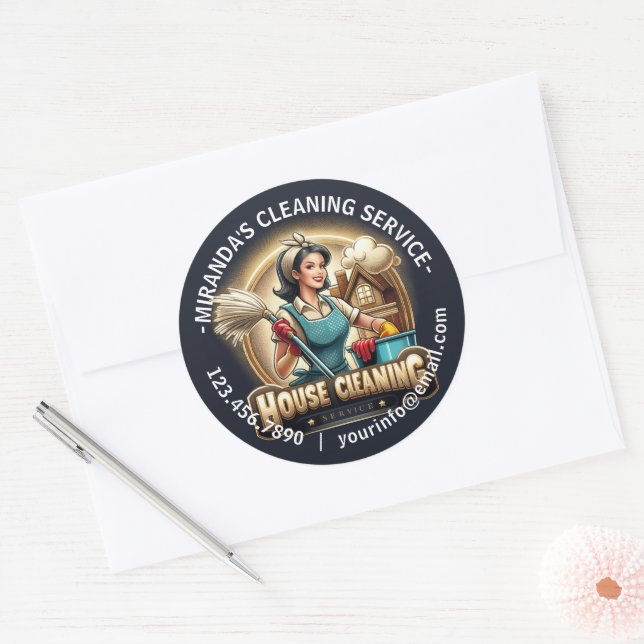 Modern House Cleaning Maid Service Housekeeping Classic Round Sticker (Envelope)