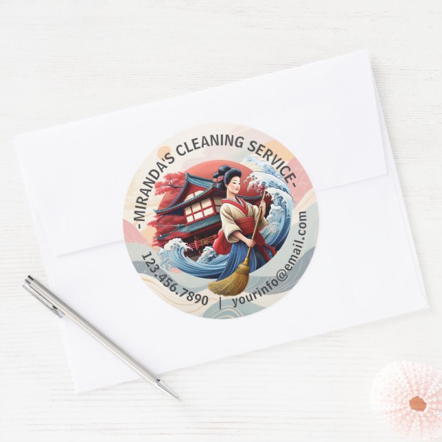Modern House Cleaning Maid Service Housekeeping Classic Round Sticker (Envelope)