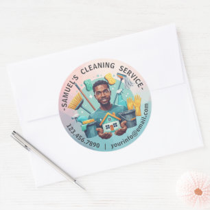 Modern House Cleaning Maid Service Housekeeping Classic Round Sticker
