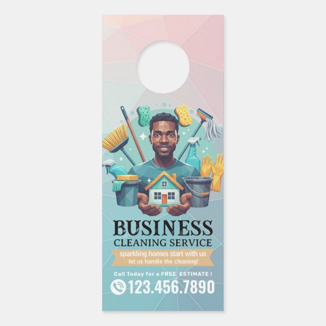 Modern House Cleaning Maid Service Housekeeping Door Hanger (Front)
