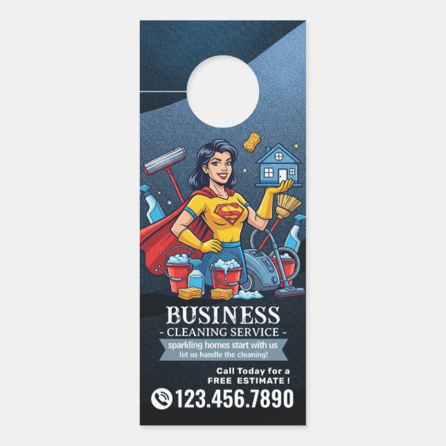 Modern House Cleaning Maid Service Housekeeping Door Hanger (Front)