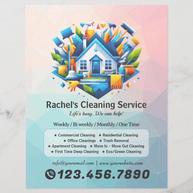 Modern House Cleaning Maid Service Housekeeping Flyer (Front)