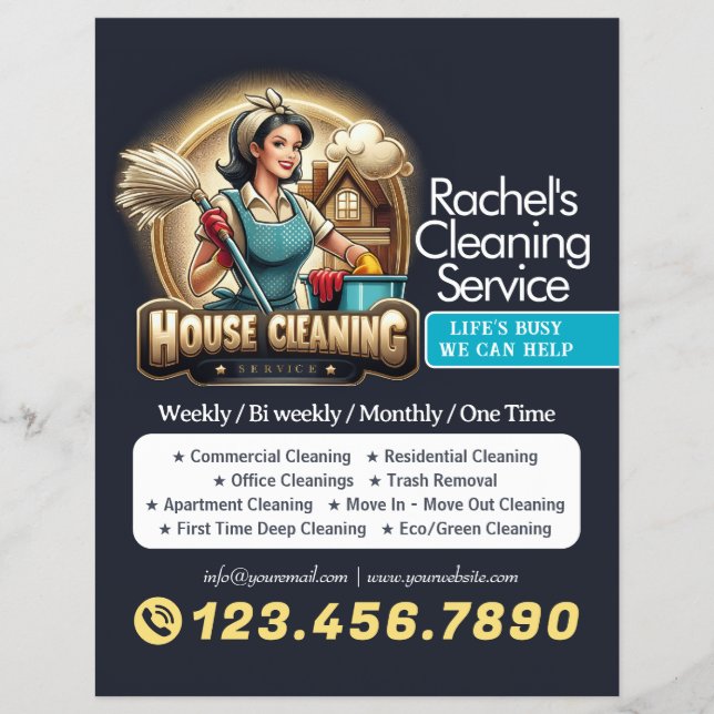 Modern House Cleaning Maid Service Housekeeping Flyer (Front)