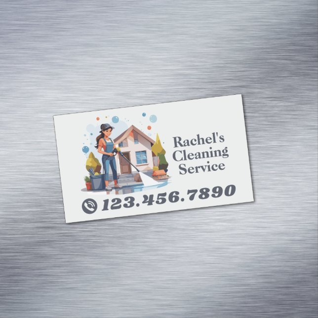 Modern House Cleaning Maid Service Housekeeping Magnetic Business Card (In Situ)