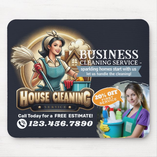 Modern House Cleaning Maid Service Housekeeping Mouse Pad (Front)