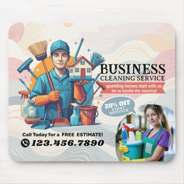 Modern House Cleaning Maid Service Housekeeping Mouse Pad (Front)