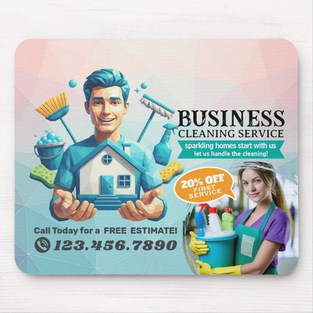 Modern House Cleaning Maid Service Housekeeping Mouse Pad (Front)
