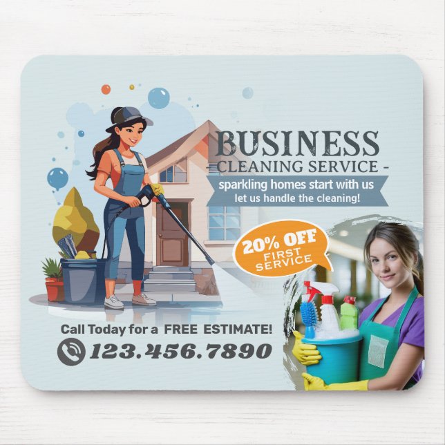 Modern House Cleaning Maid Service Housekeeping Mouse Pad (Front)