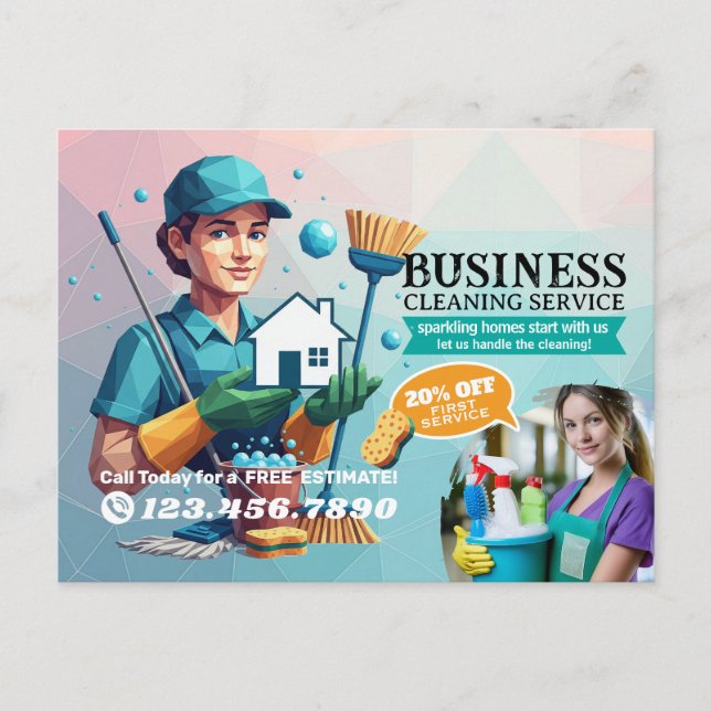 Modern House Cleaning Maid Service Housekeeping Postcard (Front)