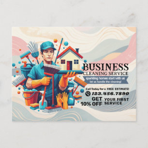 Modern House Cleaning Maid Service Housekeeping Postcard