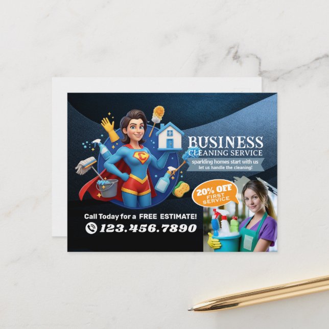 Modern House Cleaning Maid Service Housekeeping Postcard (Front/Back In Situ)