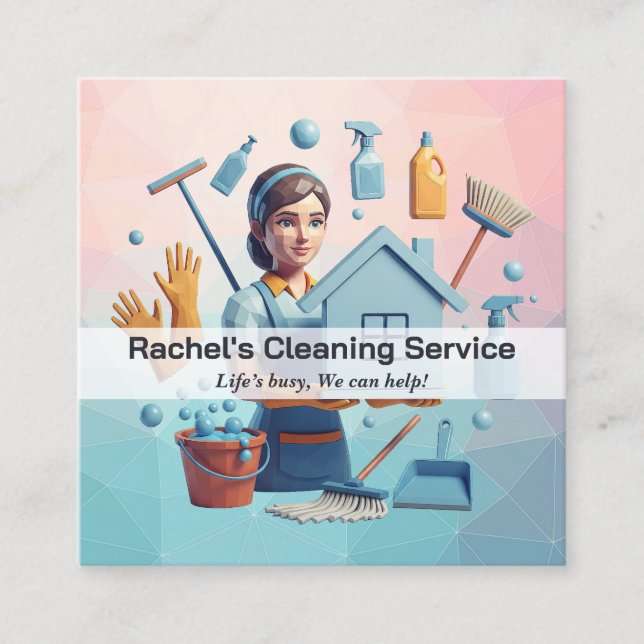 Modern House Cleaning Maid Service Housekeeping Square Business Card (Front)