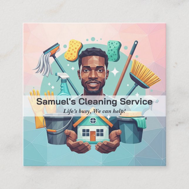 Modern House Cleaning Maid Service Housekeeping Square Business Card (Front)