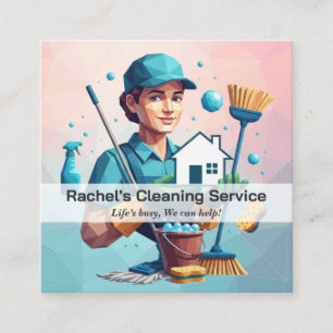 Modern House Cleaning Maid Service Housekeeping Square Business Card