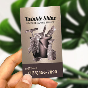 Modern House Cleaning Service Housekeeping Business Card