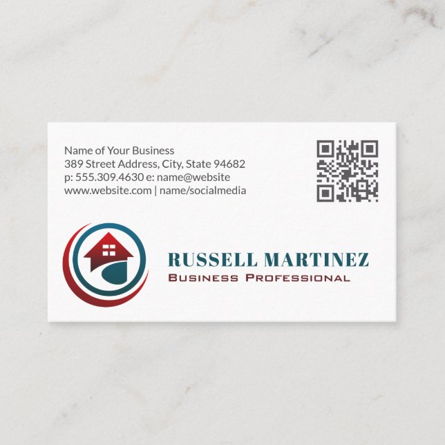 Modern House Logo | Real Estate | QR Code Business Card (Front)