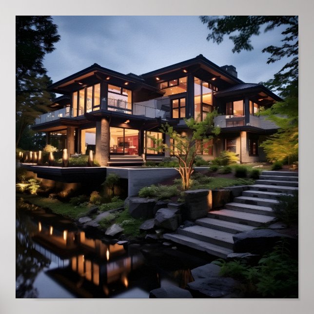 Modern House with Water Feature Poster (Front)