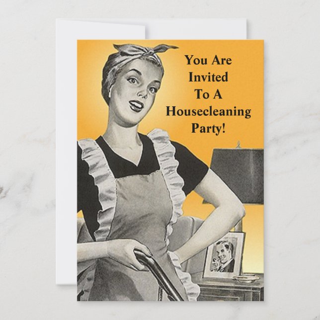 Modern Housecleaning Party w/ Retro Fun Invitation (Front)