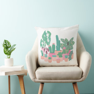Modern Houseplant Illustration Decorative Pillow