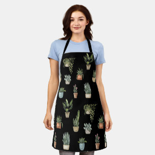Modern Houseplants Garden Lovers Black Pattern Apron