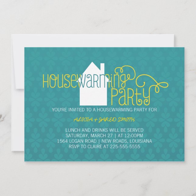 Modern Housewarming Party Blue and Yellow Invitation (Front)