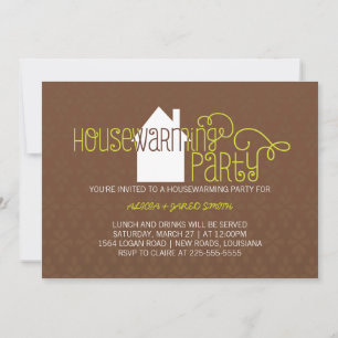 Modern Housewarming Party Brown and Lime Invitation