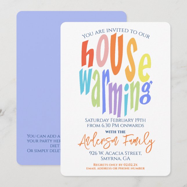 Modern Housewarming Party Typography Invitation (Front/Back)