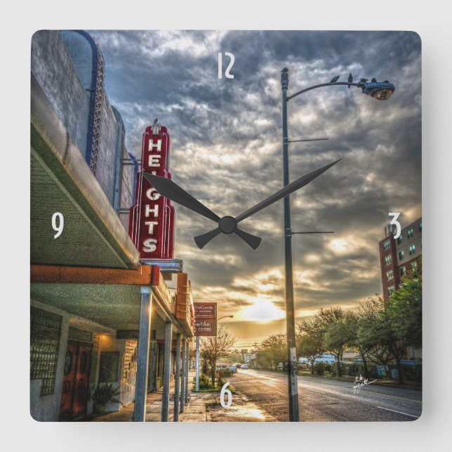 Modern Houston Heights Texas 19th Street Sunrise Square Wall Clock (Front)