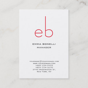 Modern huge red monogram white background business card