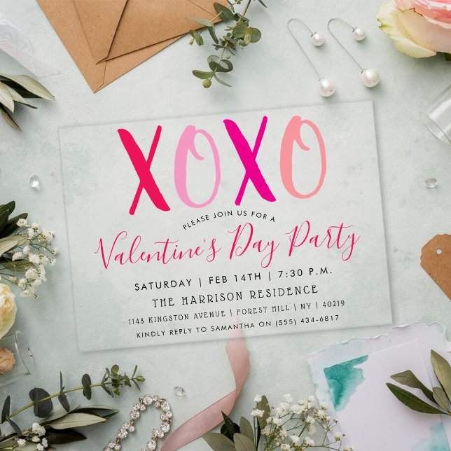 Modern Hugs & Kisses (XOXO) Valentine's Day Party Acrylic Invitations (Creator Uploaded)