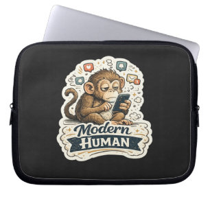 Modern Human Funny Monkey Smartphone Social Media  Laptop Sleeve