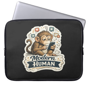 Modern Human Funny Monkey Smartphone Social Media Laptop Sleeve