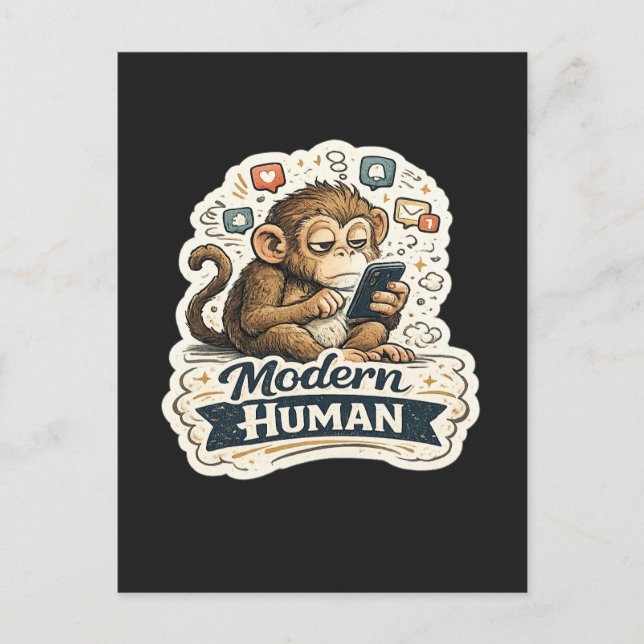 Modern Human Funny Monkey Smartphone Social Media  Postcard (Front)